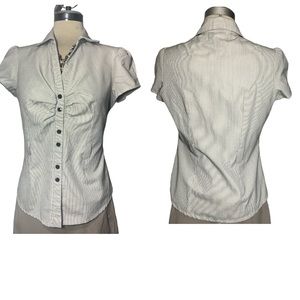 BIZ GIRL Grey Striped Short Sleeves Size M